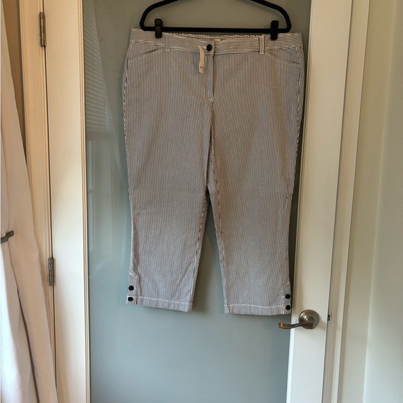 Ann Taylor Loft Seersucker blue stripe Capri pants 16 - Picture 5 of 5